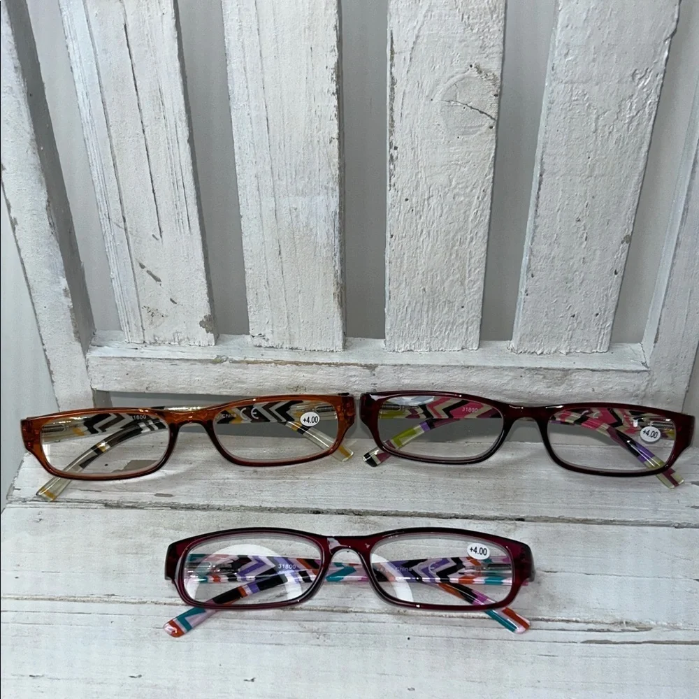 Women's Glasses Set with Chevron Patterned Frames +4.00